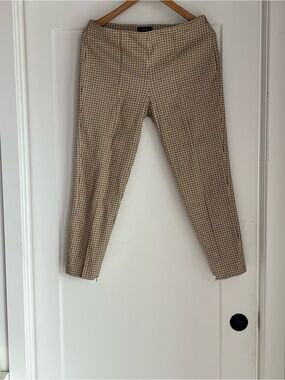 Theory Women's Ankle Cropped Checkered Pants in Beige and Black